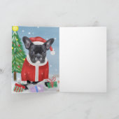 Franse Bulldog in de sneeuw met kerstcadeaus Kaart (Binnen)