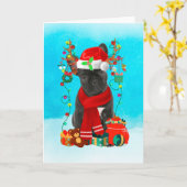 Franse Bulldog in de sneeuw met Kerstcadeaus  Kaart (Gele Bloem)