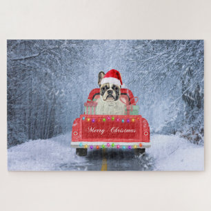 Franse Bulldog in de Sneeuw zittend in Kersttruck Legpuzzel
