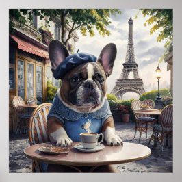 Franse Bulldog in een café in Parijs Whimiscal Poster