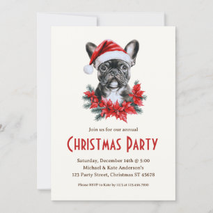 Franse Bulldog in een kerstfeest van Santa Hat Dog Kaart