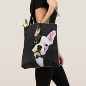 Franse Bulldog in een Tuxedo-Canvas tas (Dichtbij)