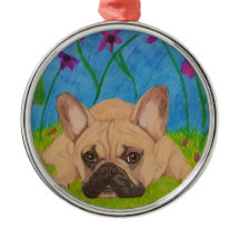 Franse Bulldog in Flowers Ornament