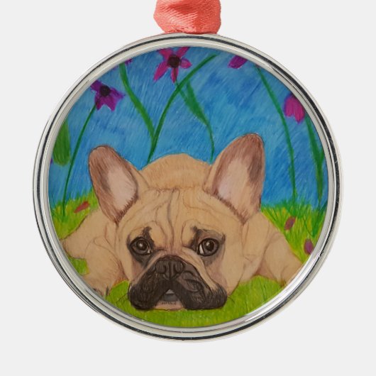 Franse Bulldog in Flowers Ornament (Voorkant)
