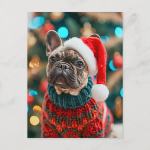 Franse Bulldog in Gebreide Hondenkleren Feestdagenkaart