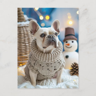 Franse Bulldog in Gebreide Hondenkleren Feestdagenkaart