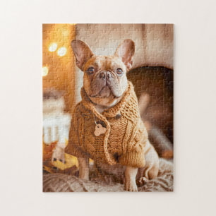 Franse Bulldog in Gebreide Hondenkleren Legpuzzel