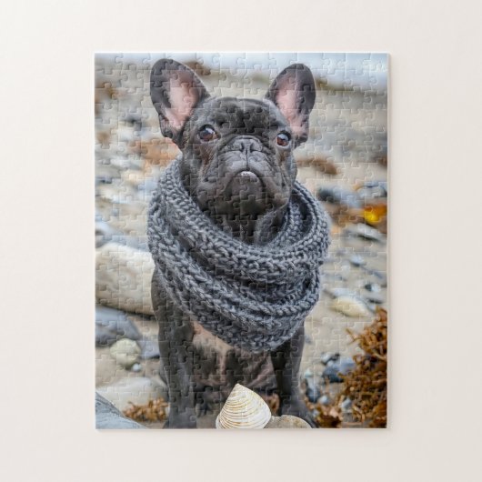 Franse Bulldog in Gebreide Hondenkleren Legpuzzel (Verticaal)