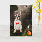 Franse Bulldog in Halloween Kostuum  Kaart (Gele Bloem)