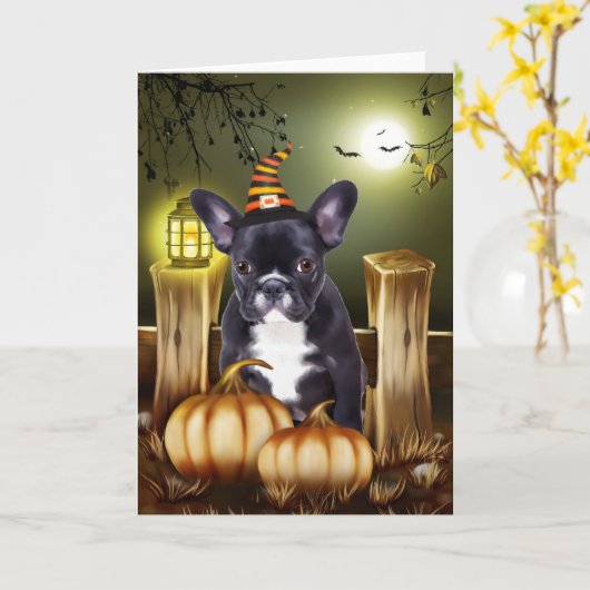 Franse Bulldog in Halloween kostuum Kaart (Gele Bloem)