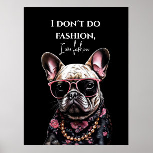 Franse bulldog in Hawaïaans shirt en zonnebrillen Poster