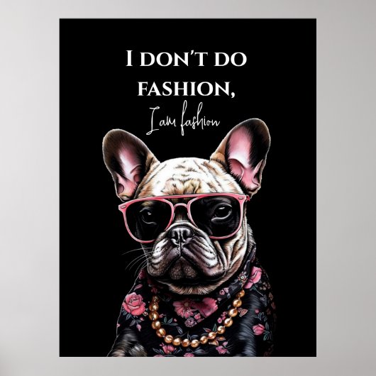 Franse bulldog in Hawaïaans shirt en zonnebrillen Poster (Voorkant)