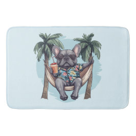Franse Bulldog in Hawaiaanse Top Badmat