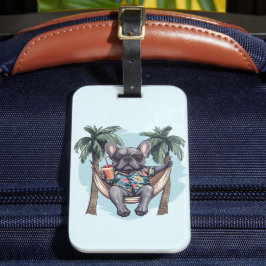 Franse Bulldog in Hawaiaanse Top Bagagelabel