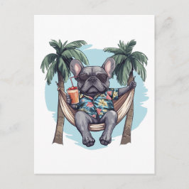 Franse Bulldog in Hawaiaanse Top Briefkaart