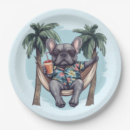 Franse Bulldog in Hawaiaanse Top Papieren Bordje