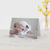 Franse Bulldog in Heart Glasses Kaart (Gele Bloem)