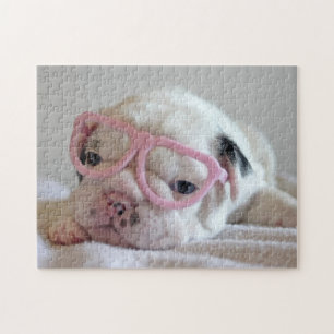 Franse Bulldog in Heart Glasses Legpuzzel
