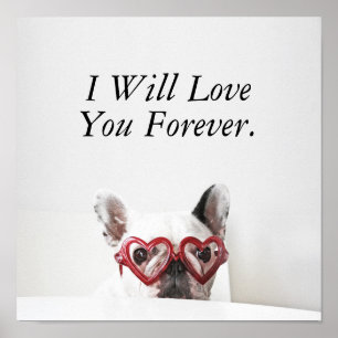 Franse Bulldog in Heart Glasses Poster