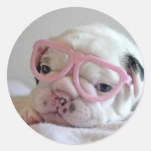 Franse Bulldog in Heart Glasses Ronde Sticker