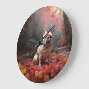 Franse Bulldog in herfstbladeren val inspireert Grote Klok