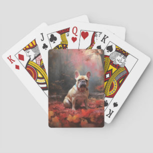 Franse Bulldog in herfstbladeren val inspireert Pokerkaarten