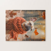 Franse Bulldog in herfstbos Legpuzzel (Horizontaal)