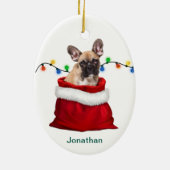 Franse Bulldog in Holiday Gift Bag Ceramic Ormense Keramisch Ornament (Achterkant)