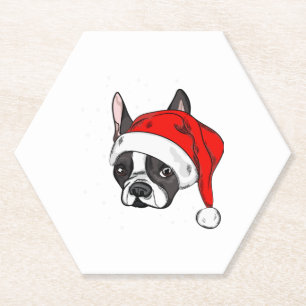 Franse bulldog in kerst pet kartonnen onderzetters