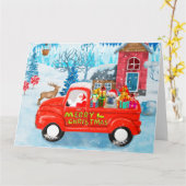 Franse Bulldog in Kerstbezorgwagen Sneeuw Kaart (Gele Bloem)