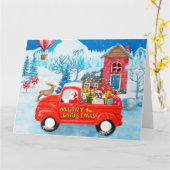 Franse Bulldog in Kerstbezorgwagen Sneeuw Kaart (Gele Bloem)