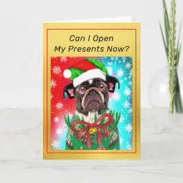 Franse Bulldog in Kerstmannenhoed Knappe Hond Kers Kaart