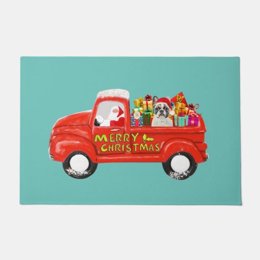 Franse bulldog in Kerstmis levering Truck Deurmat (Voorkant)