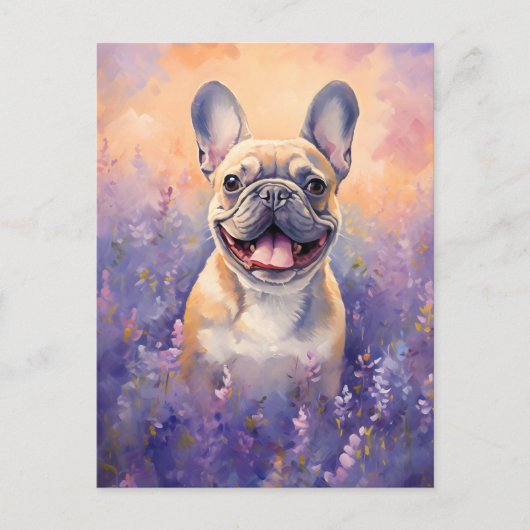 Franse Bulldog in Lavender veld Briefkaart (Voorkant)