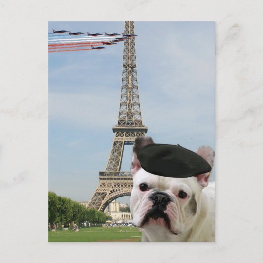 Franse Bulldog in Paris briefkaart (Voorkant)