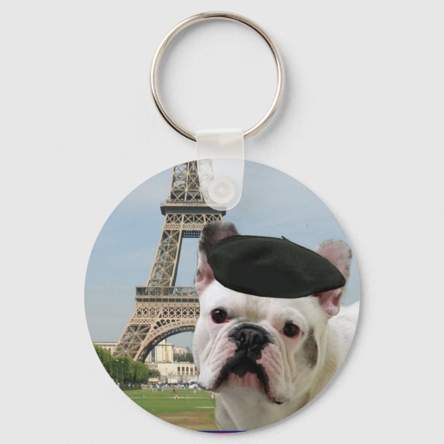 Franse Bulldog in Paris sleutelhanger (Front)