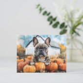 Franse Bulldog in Pumpkin Patch Briefkaart (Staand voorkant)
