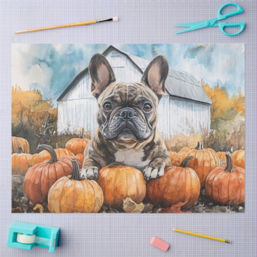 Franse Bulldog in Pumpkin Patch Decoupage Tissuepapier (Craft)