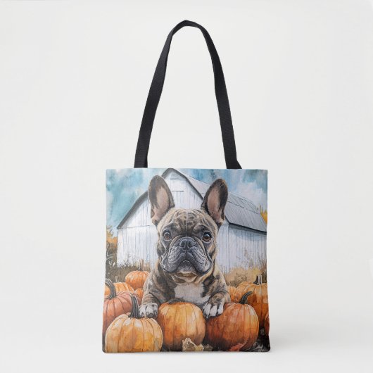 Franse Bulldog in Pumpkin Patch Tote Bag (Voorkant)