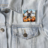 Franse Bulldog in Pumpkin Patch Vierkante Button 5,1 Cm (In situ)
