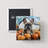 Franse Bulldog in Pumpkin Patch Vierkante Button 5,1 Cm (Voorkant /achterkant)