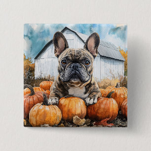 Franse Bulldog in Pumpkin Patch Vierkante Button 5,1 Cm