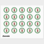 Franse Bulldog in rode kerstsjaal en Pet Ronde Sticker (Vel)
