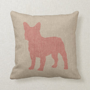 Franse Bulldog in roze op Linen look Kussen