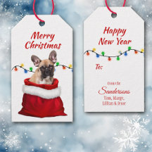 Franse Bulldog in Santa Bag Gift Labels