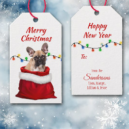 Franse Bulldog in Santa Bag Gift Labels Cadeaulabel