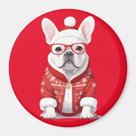 Franse Bulldog in Santa Costume Schattige Grappige Magneet (Voorkant)