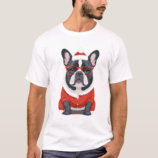 Franse Bulldog in Santa Costume Schattige Grappige T-shirt (Voorkant)