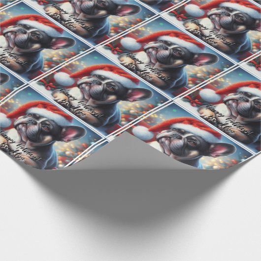Franse Bulldog in Santa Hat Cadeaupapier (Hoek)