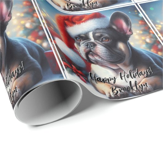 Franse Bulldog in Santa Hat Cadeaupapier (Rol Hoek)